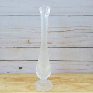 Vintage Fenton Satin Frosted Glass Swung Bud Vase Water Lily Approx 10 inch tall
